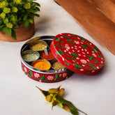 Hand Painted Spice Box With 7 Compartments - Red